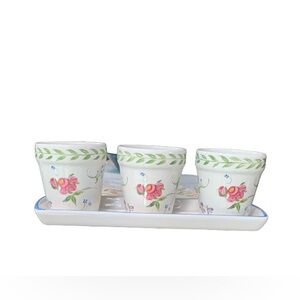 Enesco Pamela Silin-Palmer Set Of 3 -3” Ceramic Planters Potts On A Tray Floral